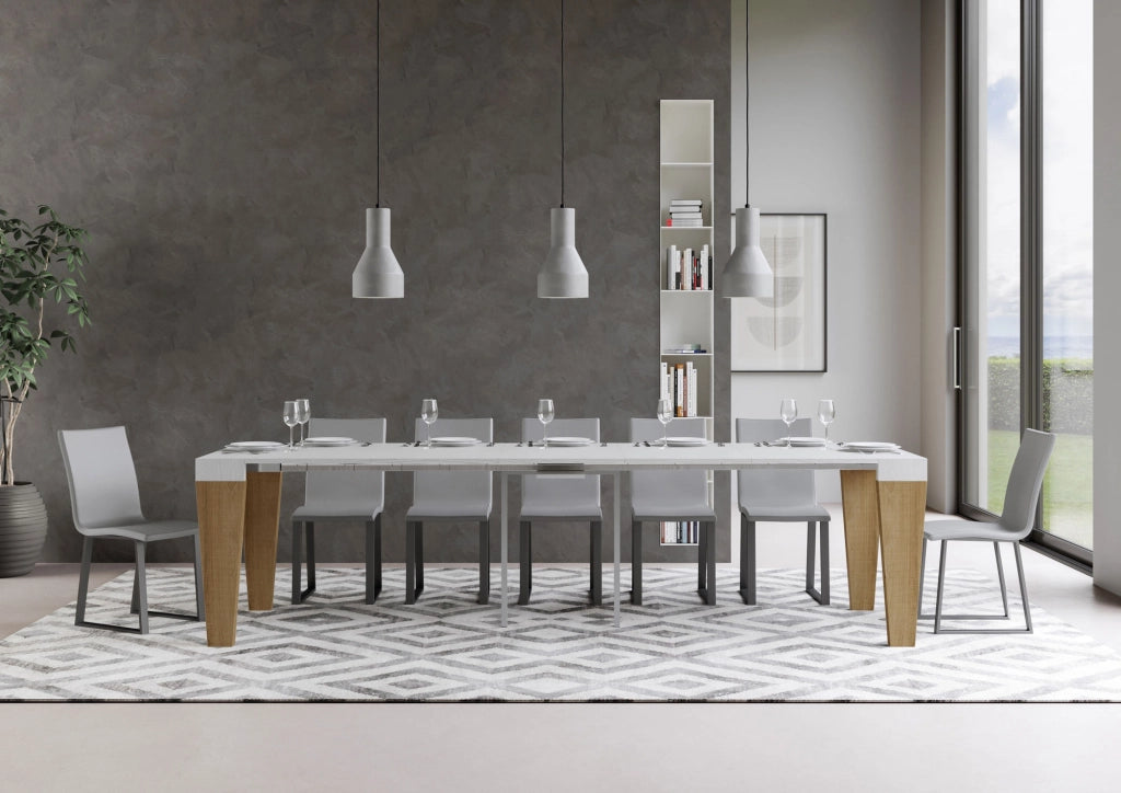 Consolle allungabile 90x40/300 cm SpimboX Mix piano Bianco Frassino - struttura Quercia Natura