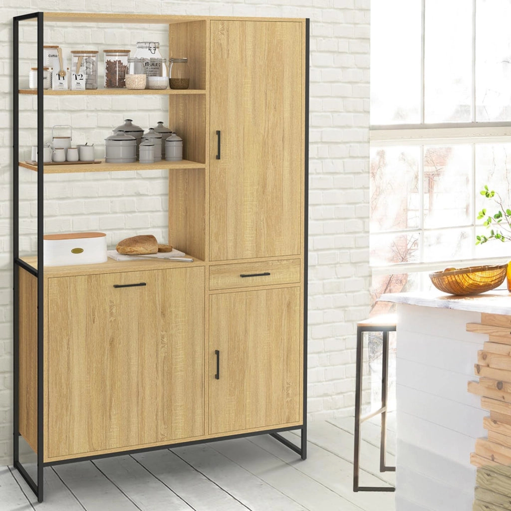 Credenza da cucina DETROIT con colonna portaoggetti 100 CM, 3 ante + cassetto, design industriale