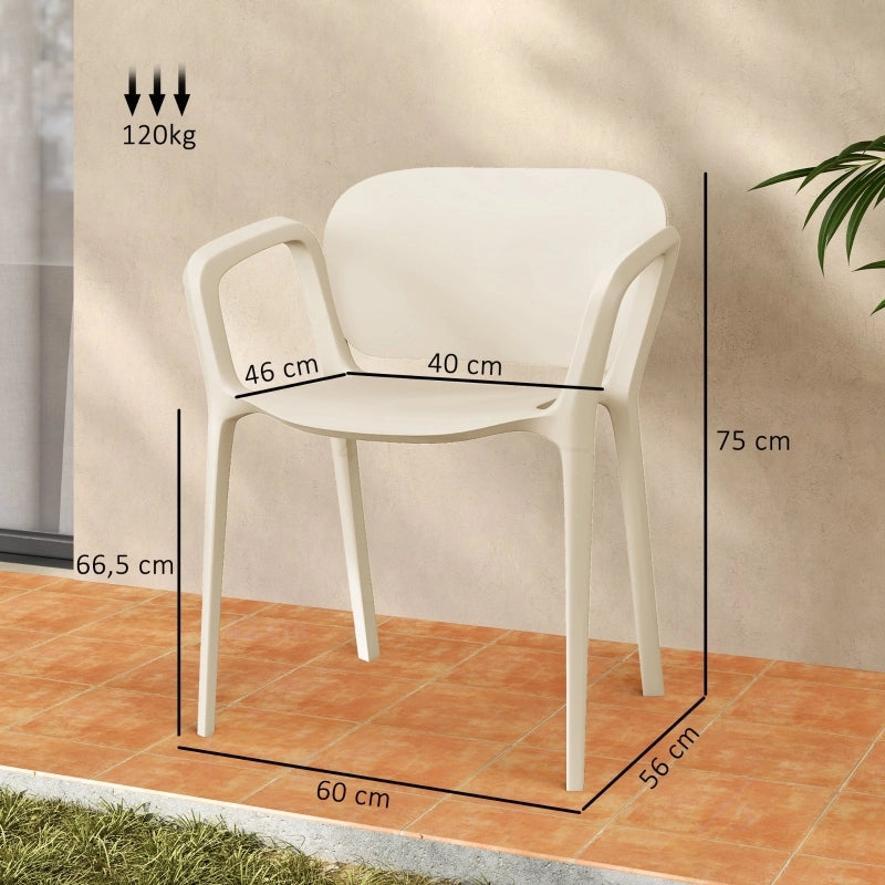OKWISH Set di 4 Sedie da Giardino Impilabili con Braccioli e Schienale, Resistenti ai Raggi UV e all'Acqua, Plastica Bianca