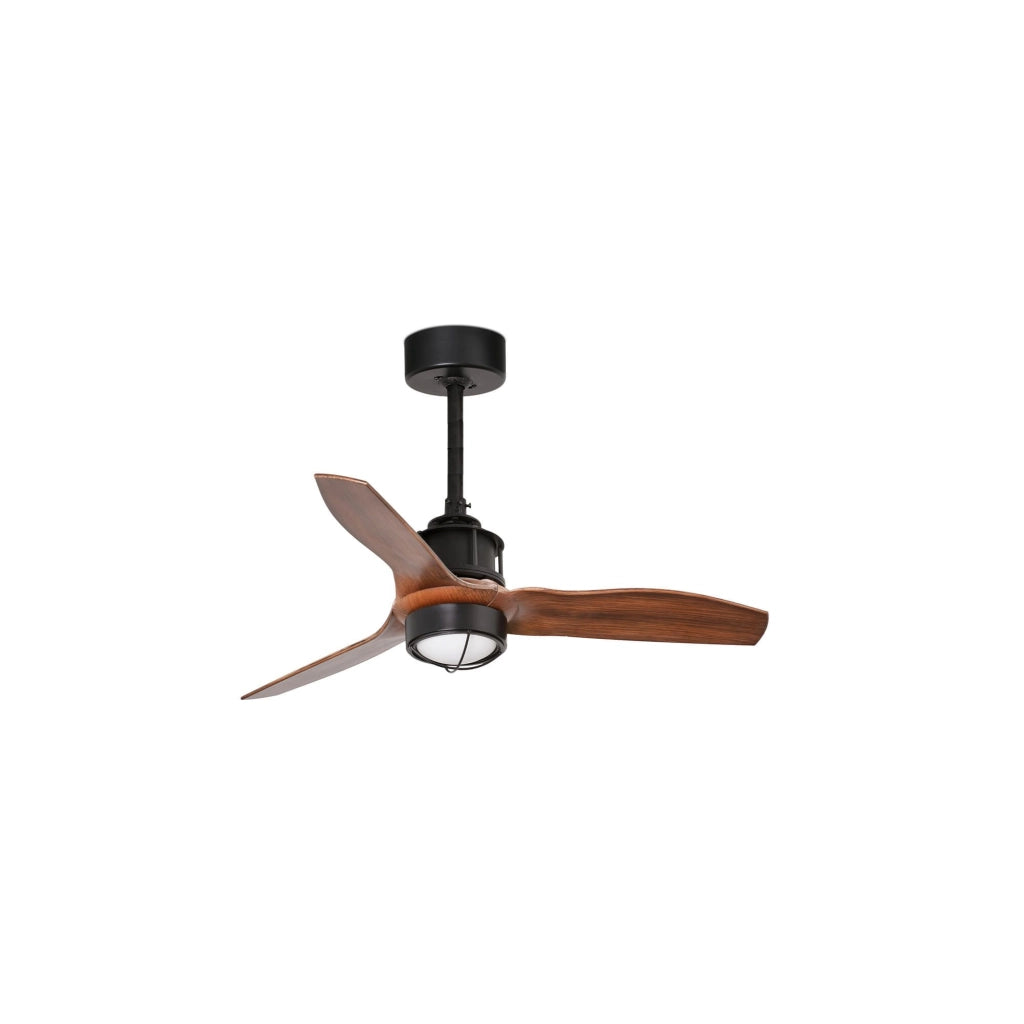 FARO Ventilatore a soffitto Just Fan S in Acciaio Nero Opaco pale finitura Noce motore DC 6 velocita funzione inversa per soffitti inclinati compatibile TUYA FARO-33425WT1N
