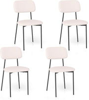 Set di 4 Sedie da Pranzo, Sedie da Cucina in Tessuto Lino con Gambe in Metallo, Sedile Imbottito in Cotone e Schienale Curvo, Sedia senza Braccioli per Sala da Pranzo, Soggiorno e Ufficio