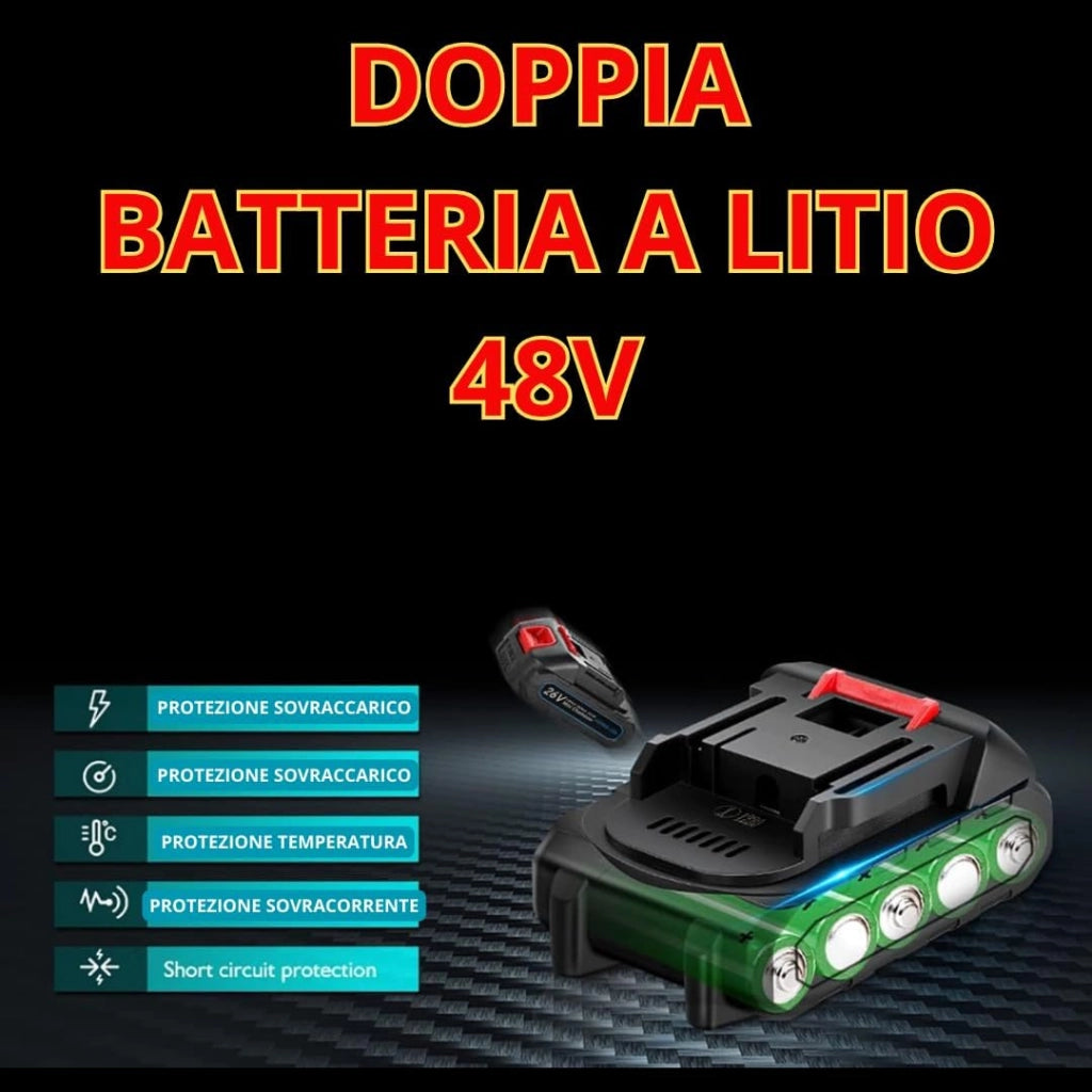 Sega a Gattuccio a Batteria 210W con 2 Batterie da 48V, Motore Brushless a 2 Velocità - Velocità Variabile 0-3000 SPM, Include 2 Batterie da 2Ah, Caricabatterie e 4 Lame per Taglio