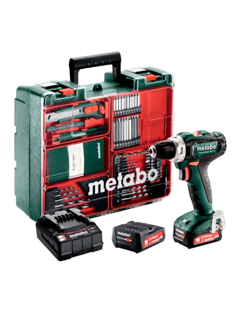 Trapano Avvitatore METABO PowerMaxx BS 12 Set (2 x 2,0 Ah LiHD + SC 36 + Accesorios + Valigetta)