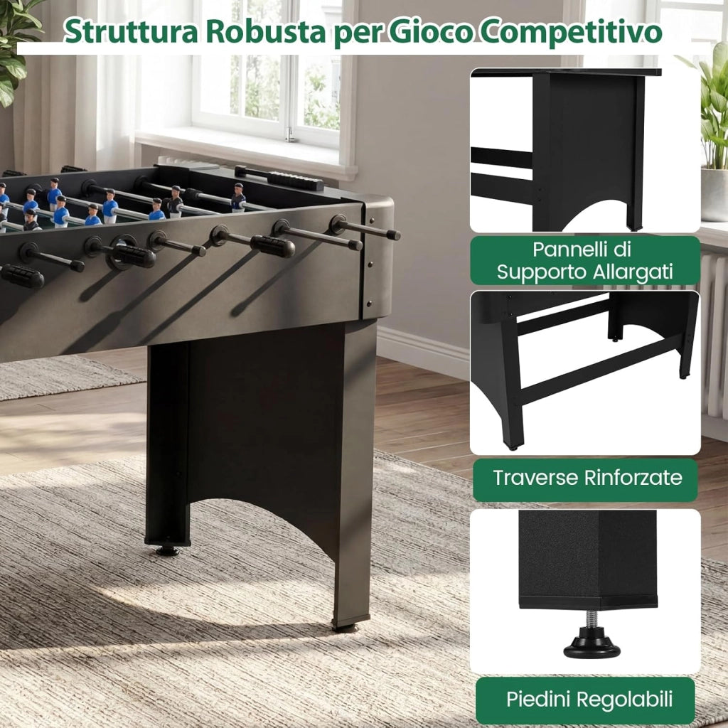 COSYWAY Calcio Balilla, Biliardino con 22 Giocatori, 2 Palline e Contatori, Tavolo da Calcio con 8 Aste per Adulti e Bambini, 119 x 108 x 79 cm
