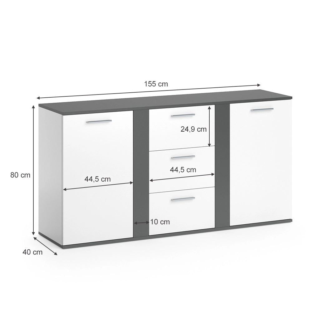 Vicco Cassettiera per camera da letto Antracite 40 x 80 cm con cassetti