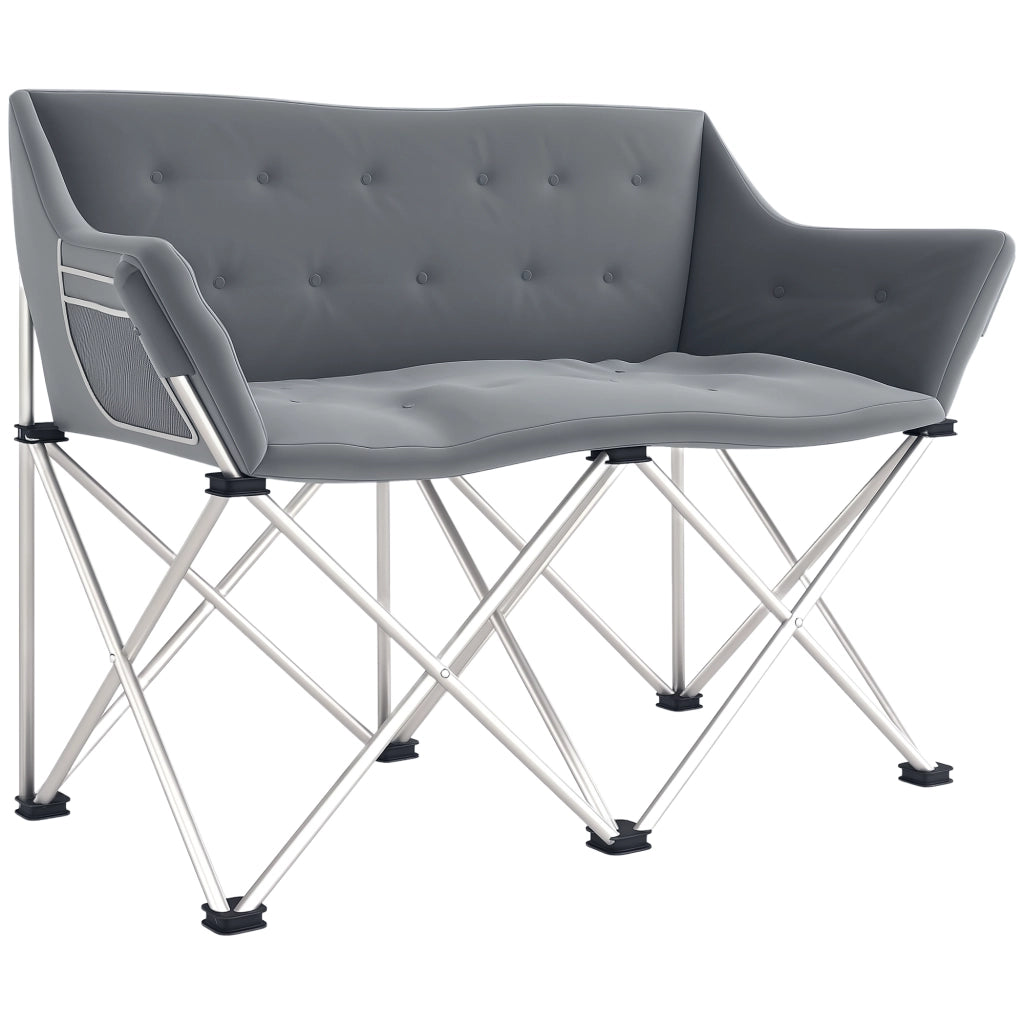 Sedia pieghevole 2 posti ¨C ZephMum ¨C Grigio con braccioli e tasche laterali