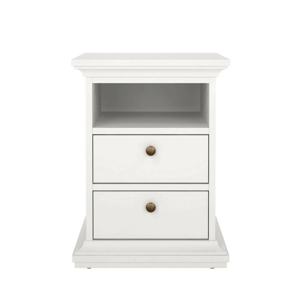 Comodino Alichin, Comò basso, Tavolino da notte, Mensola da letto, 44x40 h59 cm, Bianco
