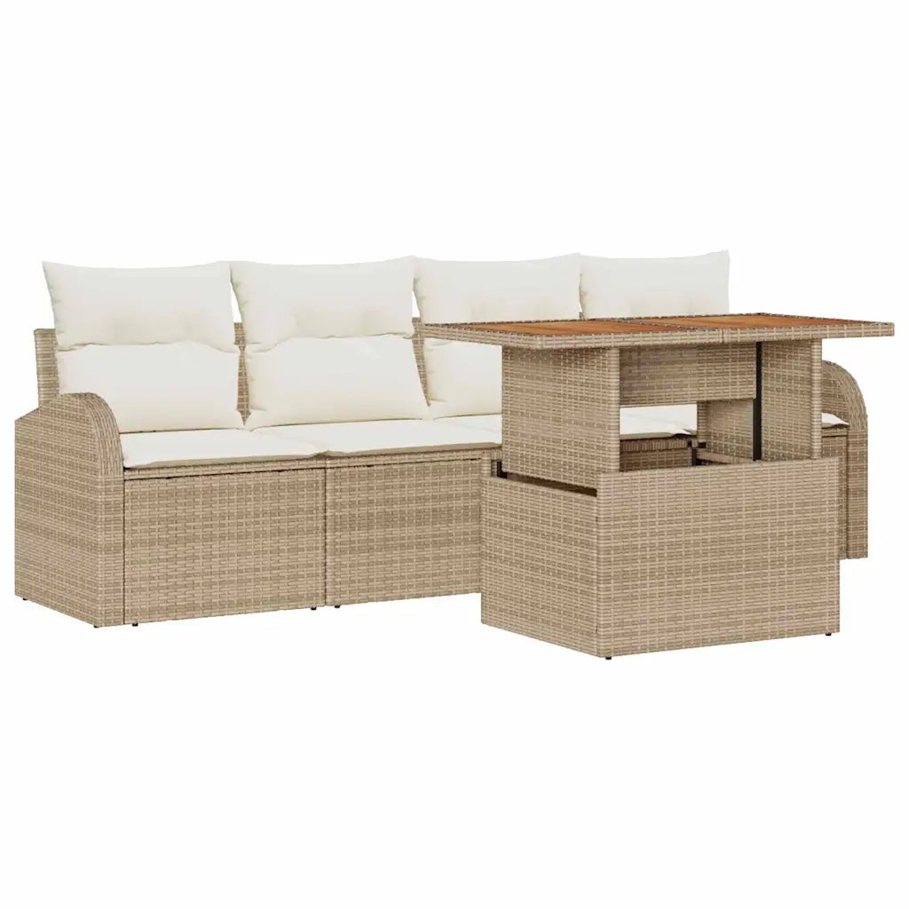 Set Divano da Giardino 5 pcs Beige Poly Rattan