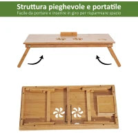 Tavolino da Letto per PC Pieghevole e Inclinabile con Cassetto, 72x35x22-30, Colore Legno