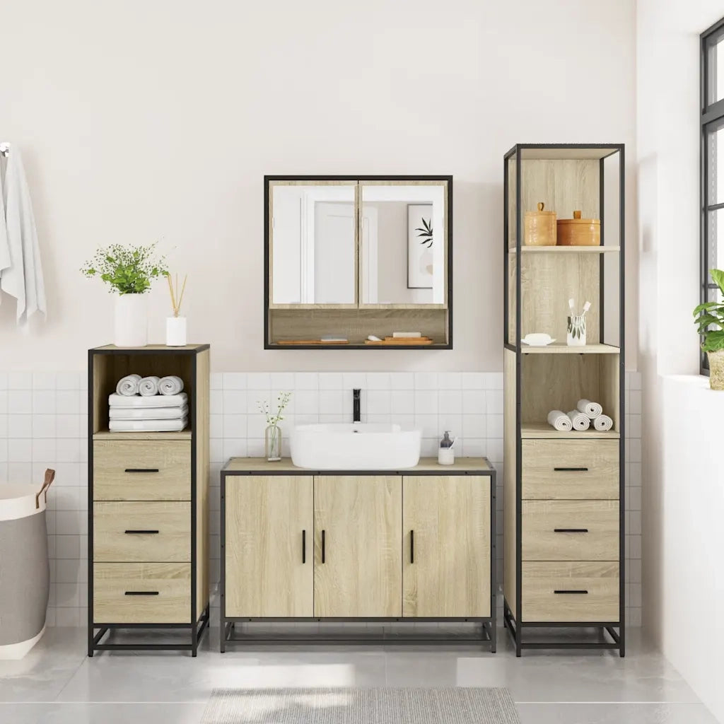 Set Mobili da Bagno 4 pz Rovere Sonoma in Legno Multistrato 3301281