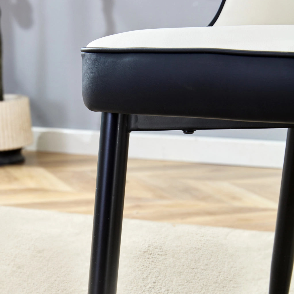 Set di 2 sedie da pranzo in PU bianco e nero con gambe in metallo