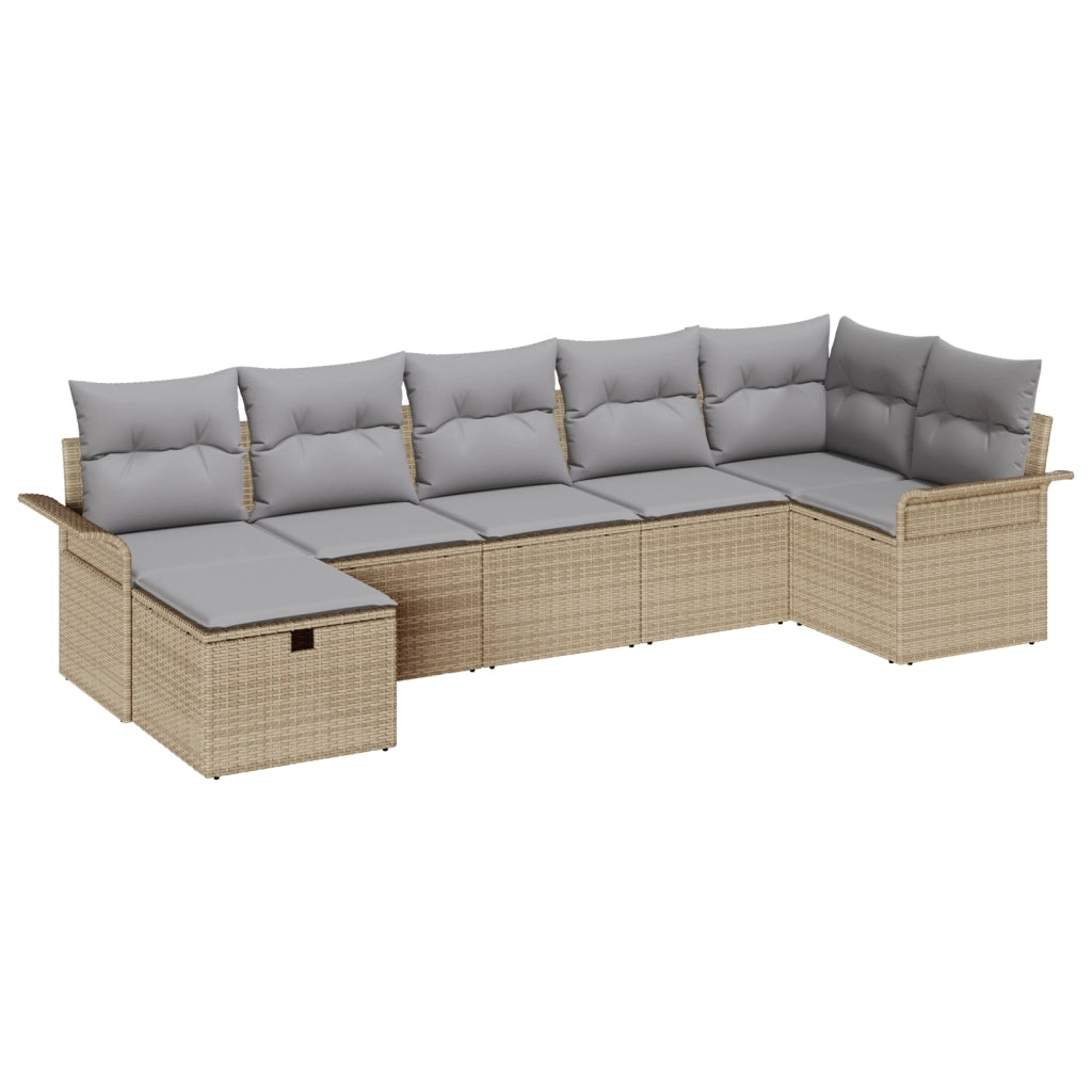 Set di divani da giardino a 7 pezzi con cuscini Beige Poly Rattan