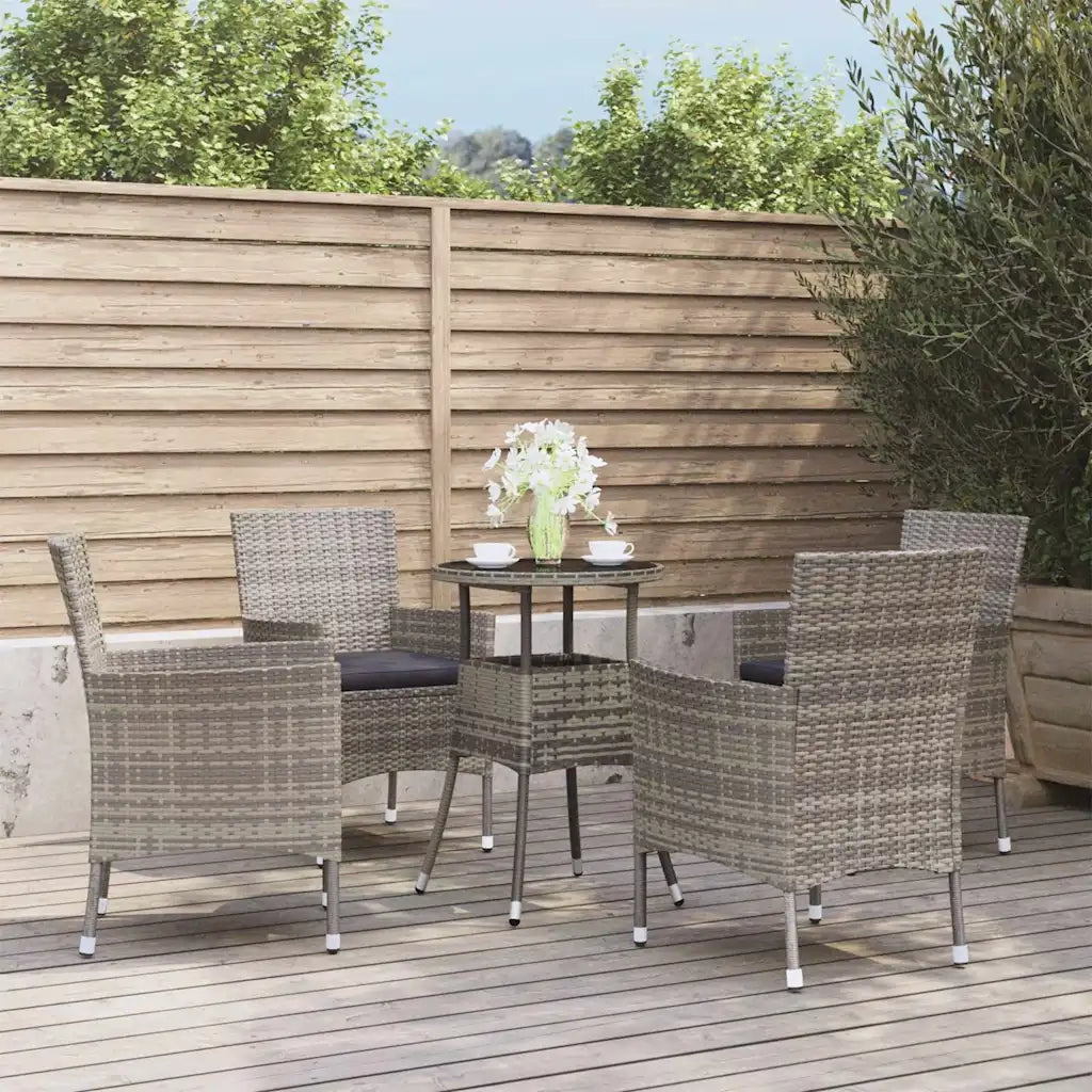 Set BistrÃ² da Giardino 5 pz con Cuscini in Polyrattan Grigiocod mxl 69509