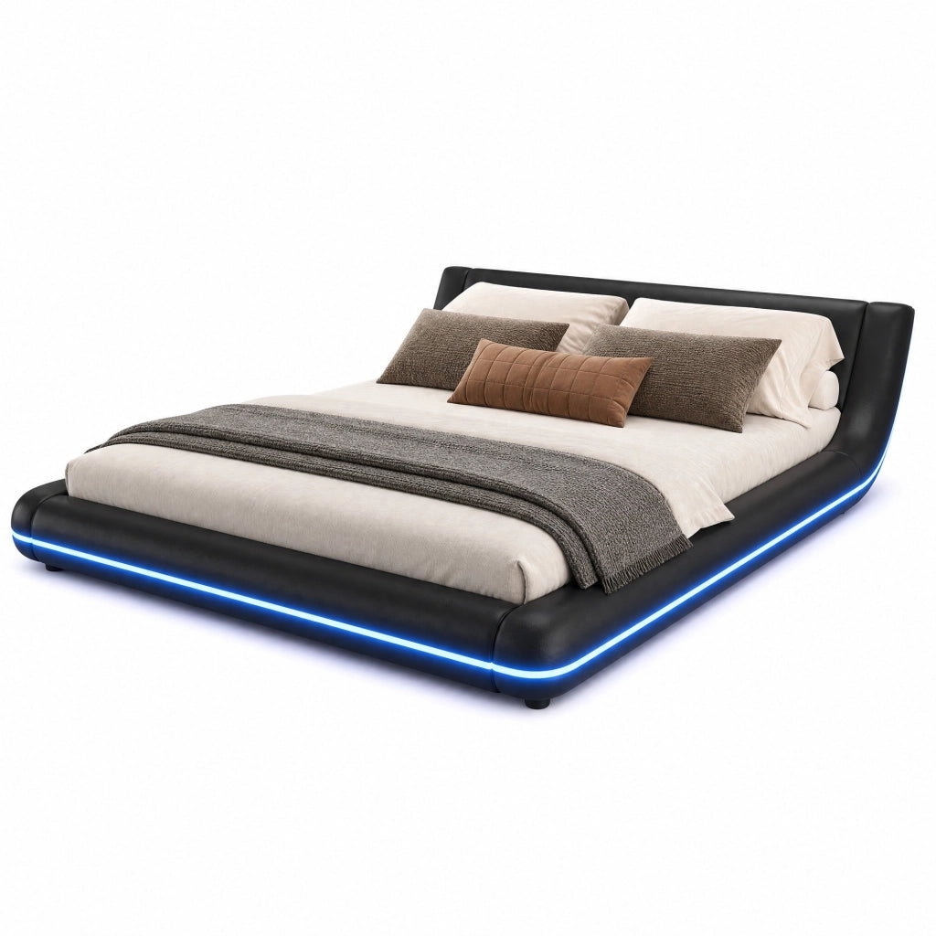Letto a pavimento 160x200 cm in PU e MDF con luci LED