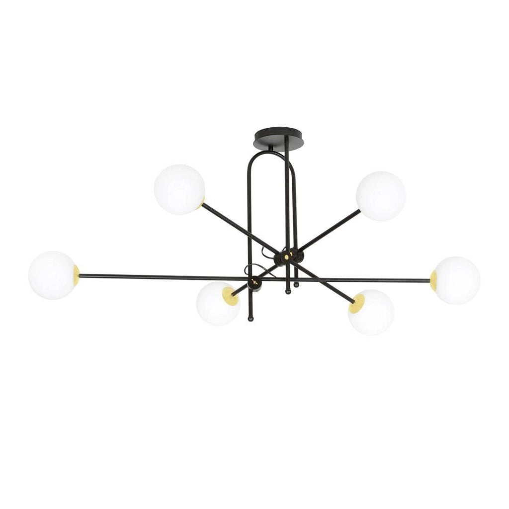 Lampadario nero oro 6xE14 sfere vetro DIARF Emibig