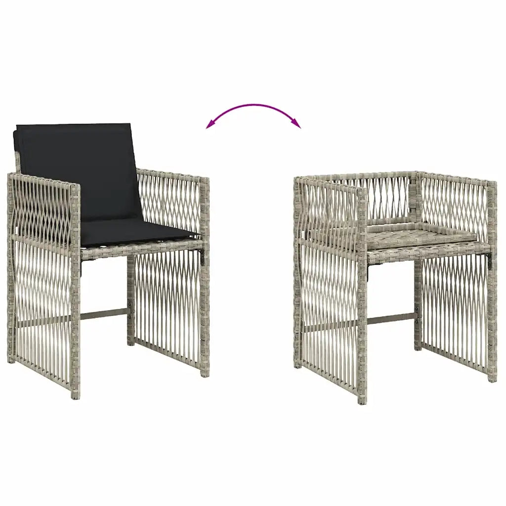 Set Pranzo da Giardino 9pz con Cuscini Grigio Chiaro Polyrattan