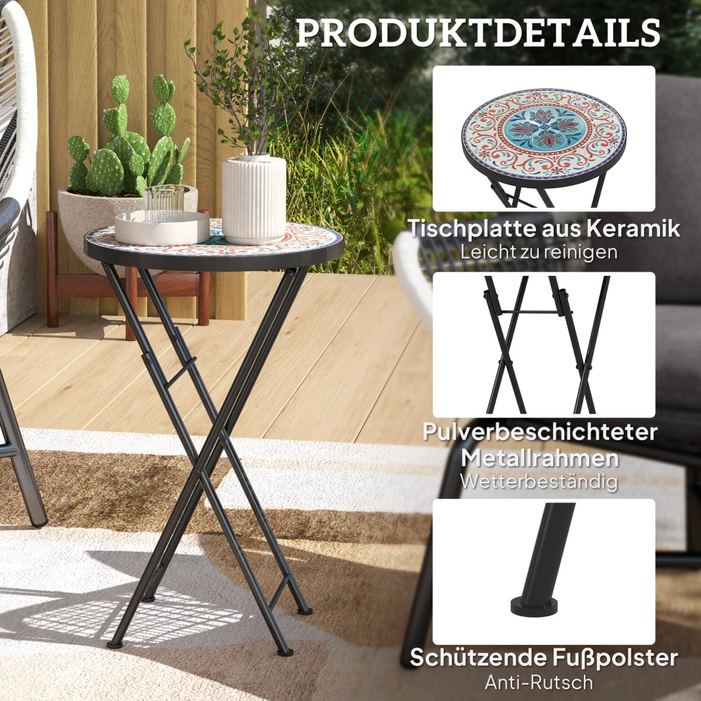 Tavolo da giardino pieghevole rotondo mosaico ¨C Xylo ¨C ceramica metallo multicolore