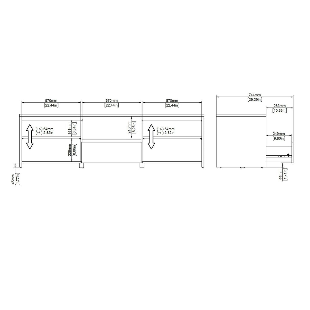Mobile porta TV Ambivere, Credenza da soggiorno, Armadio basso per TV, Base parete attrezzata, 179x48 h52 cm, Rovere e Bianco lucido