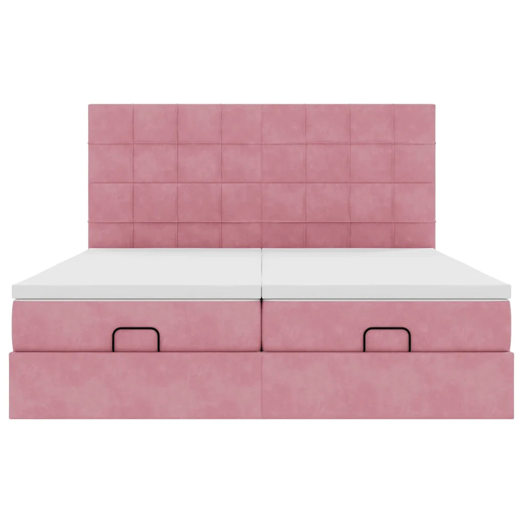 Struttura Letto Pouf con Materassi Rosa 200x200 cm Velluto