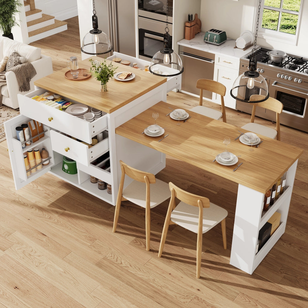 TAVOLO ISOLA CUCINA ESTRAIBILE 122,5-195,5 CM BIANCO MDF