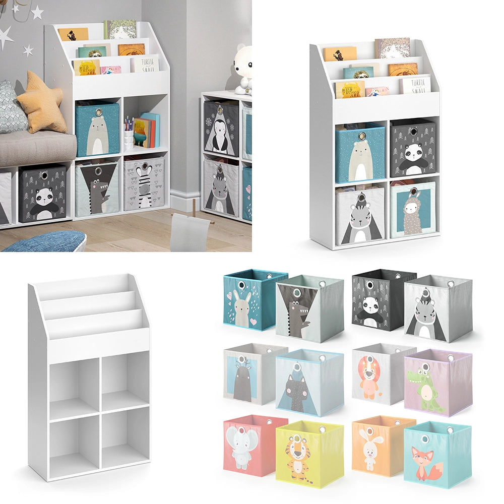 Vicco Libreria bambini Bianco 31.2 x 114.2 cm con 4 scatole pieghevoli