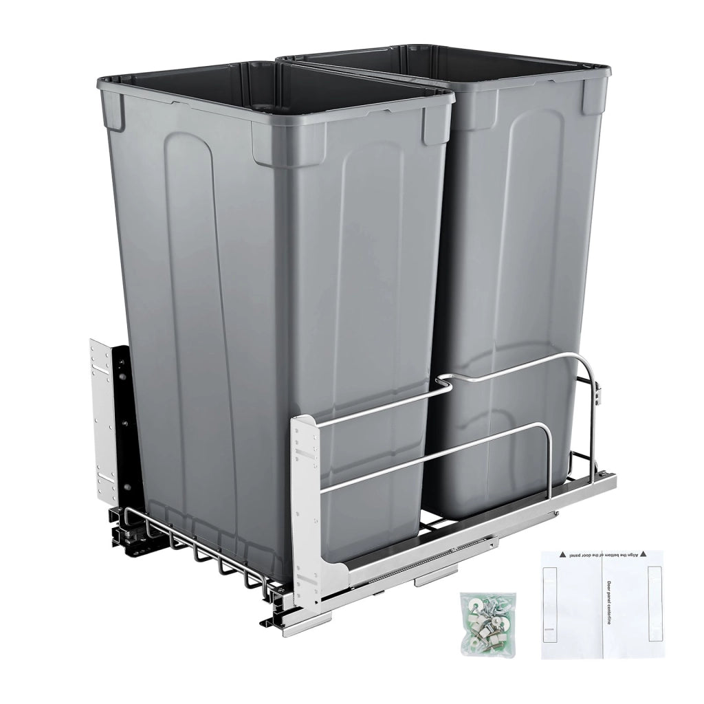 Pattumiera Estraibile per Mobile Cucina 56,8 L x 2 Doppio Cestino Differenziata Sottotop con Chiusura Ammortizzata Grigio BB-LM50L02