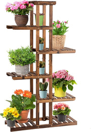 Scaffale Portapiante, Portafiori a 6 Ripiani a Scala in Legno, Design Robusto Elegante per Giardino/Soggiorno/Balcone/Cortile,(75x25x140,5 cm)