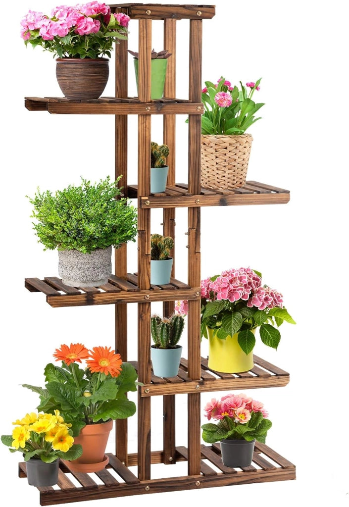 Scaffale Portapiante, Portafiori a 6 Ripiani a Scala in Legno, Design Robusto Elegante per Giardino/Soggiorno/Balcone/Cortile,(75x25x140,5 cm)