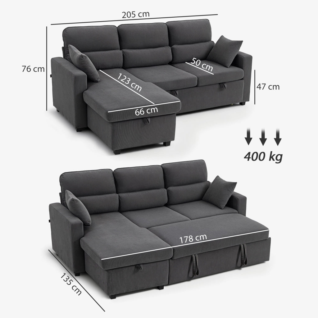Divano letto angolare con contenitore e cuscini ¨C zephmum ¨C grigio scuro