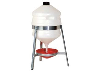 ABBEVERATOIO SATURNO IN PLASTICA CON TREPPIEDI IN METALLO PER POLLI  lt.30 di capienza ø cm.31x72h.