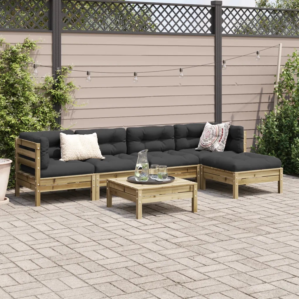 Set Divani da Giardino 6pz con Cuscini Legno Impregnato di Pino