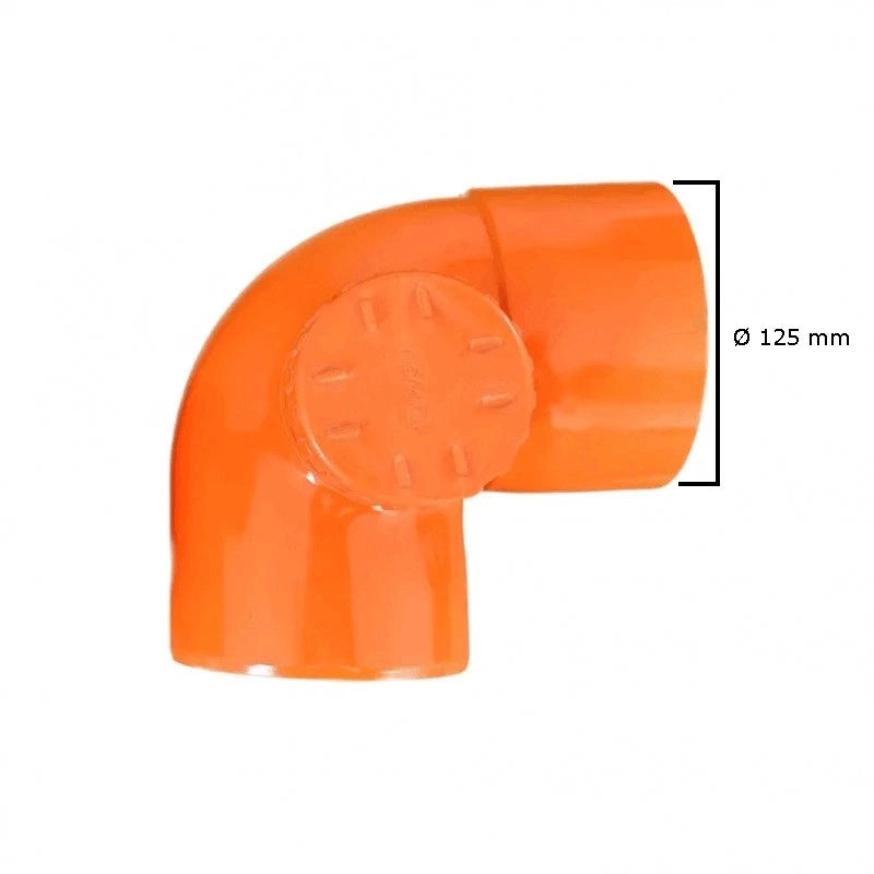 Curva 87,30° con tappo per ispezione in pvc : Diametro - 125, Modello - Destra