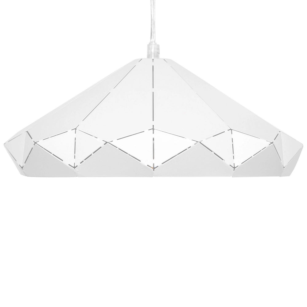 Lampada da Soffitto in Metallo Bianco da 112 cm a Sospensione con Paralume Geometrico Saldato Industrial