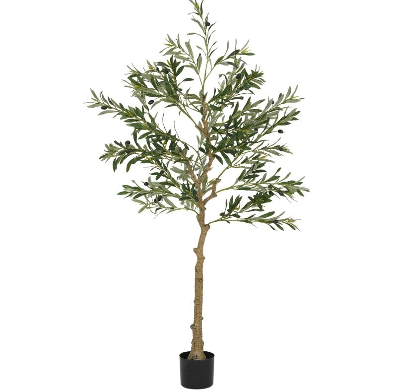 Ulivo artificiale 100x18x18 cm con 720 foglie e 32 olive in plastica verde
