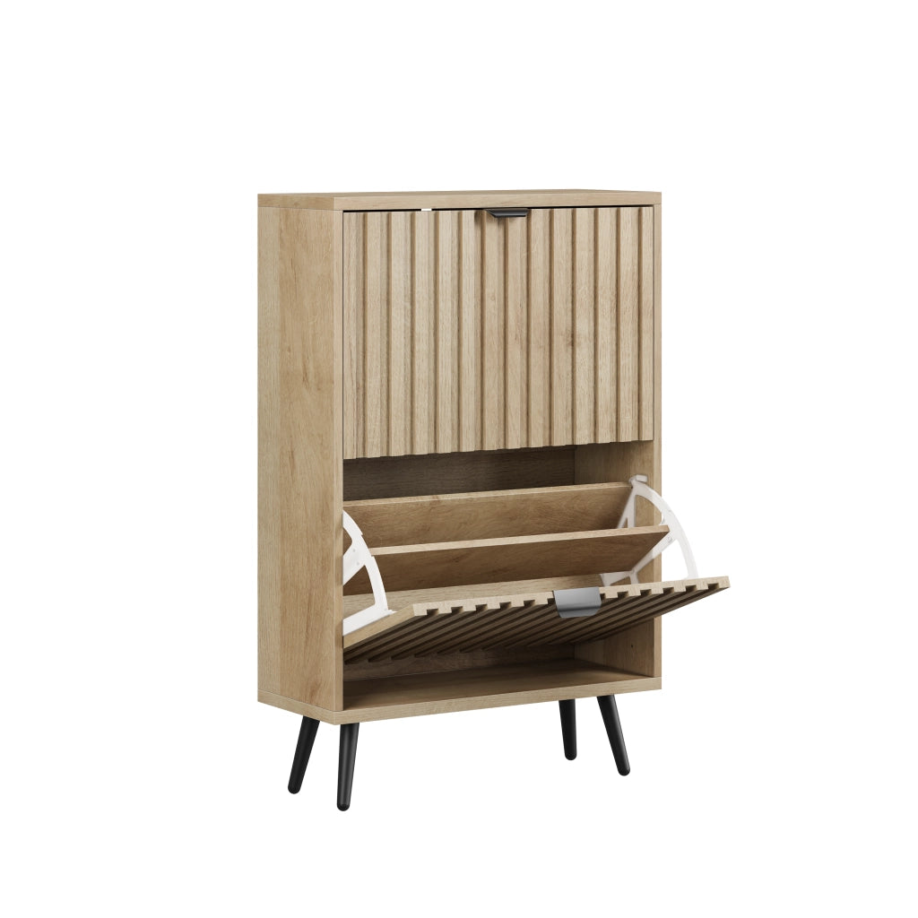 Mobile porta scarpe slim da 60 cm con ante a ribalta, finitura effetto legno e struttura in MDF