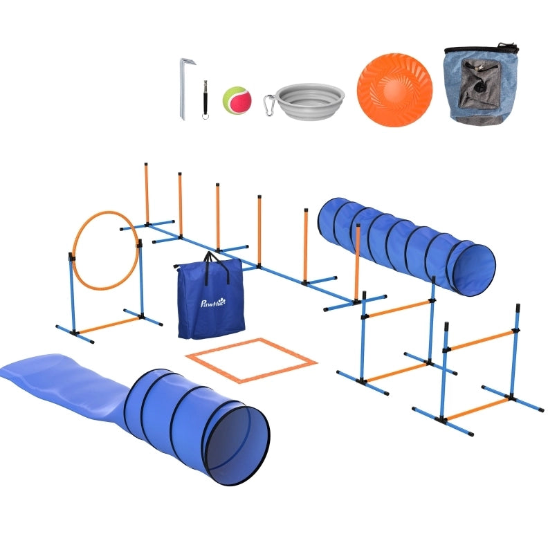 Set da agility per cani con tunnel, ostacoli e slalom