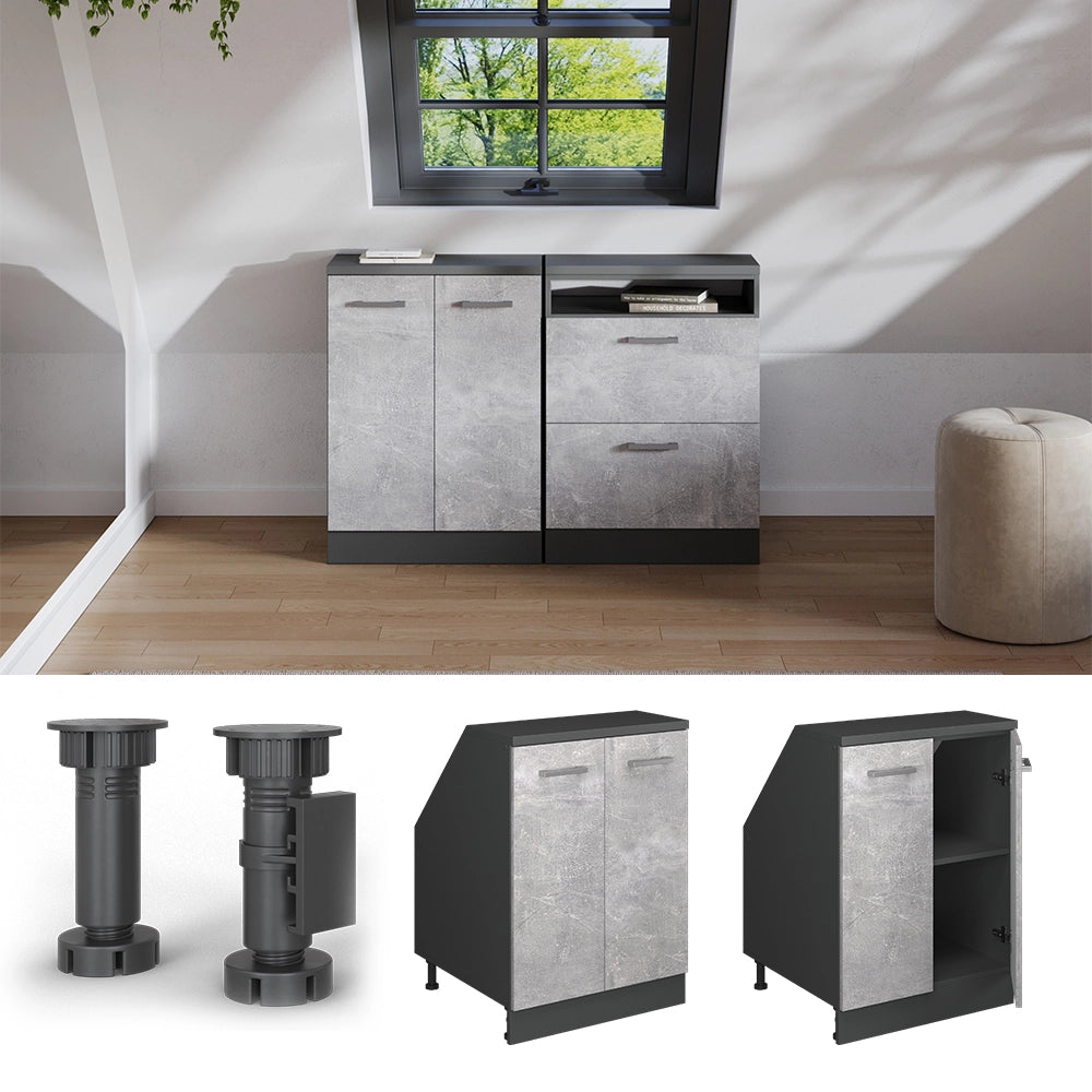 Mobile sottotetto Rion Calcestruzzo/Antracite 60 x 83.8 cm con 2 porte, carcassa 60 cm profondità Vicco