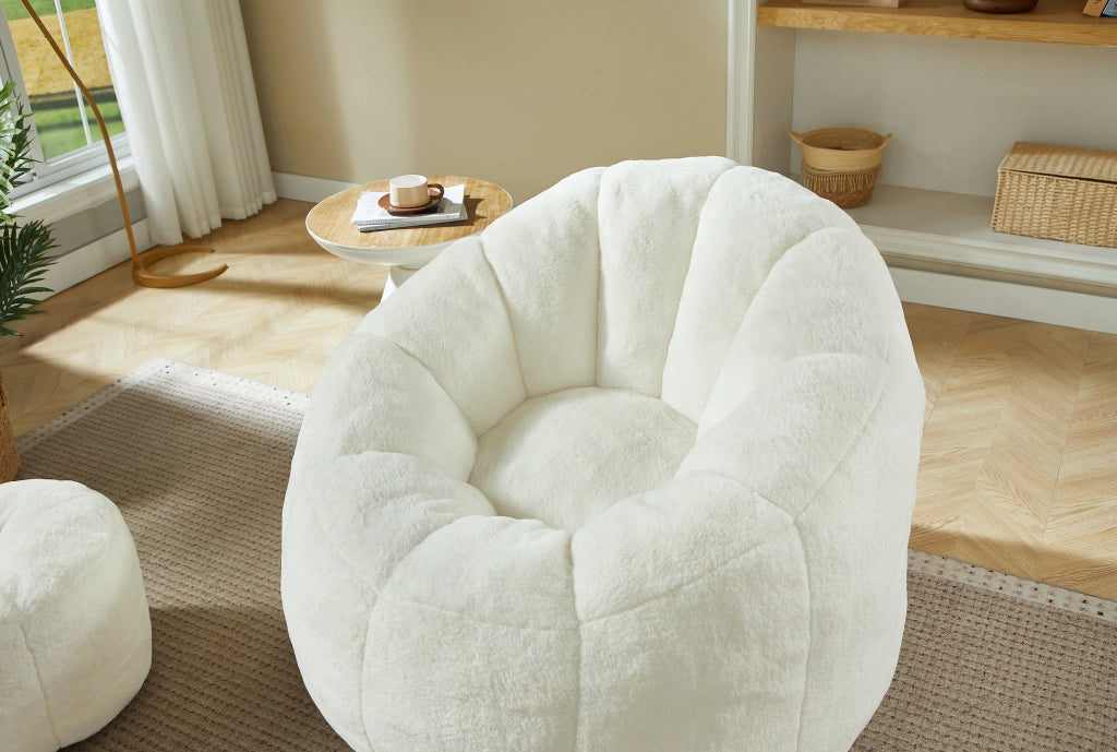 POLTRONA SACCO 105x105x70 cm Bianco sporco con poggiapiedi