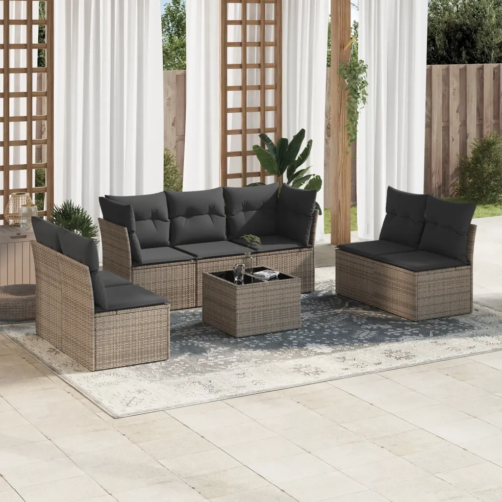 Set Divano da Giardino 8 pz con Cuscini Grigio in Polyrattan
