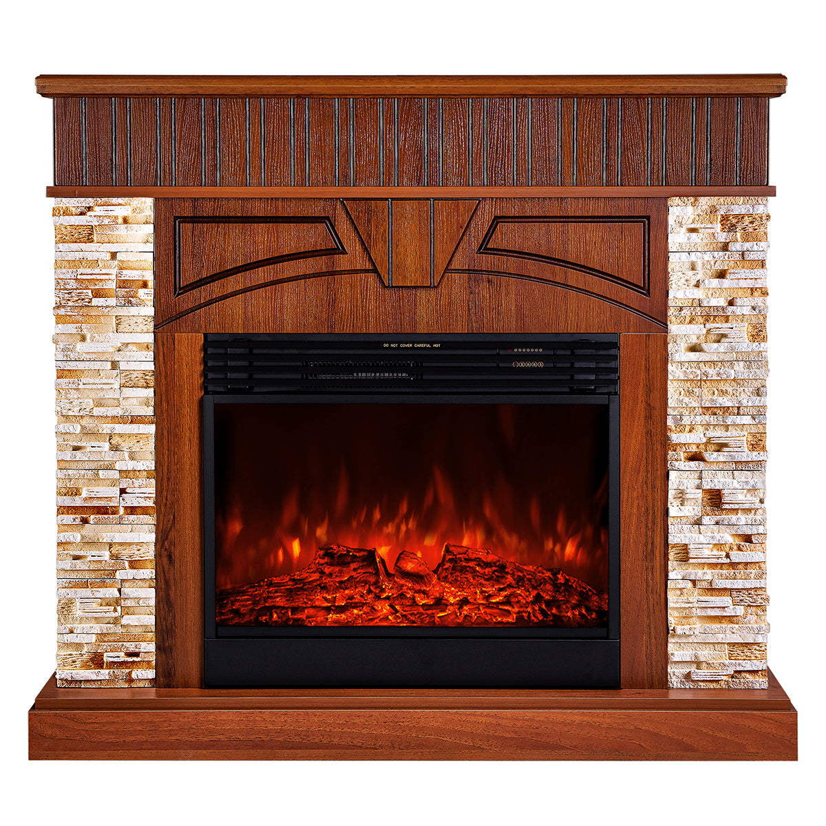 Camino Elettrico da Pavimento 113x127x31 cm Effetto Fiamma 1950W Zeus & Mirabella Noce