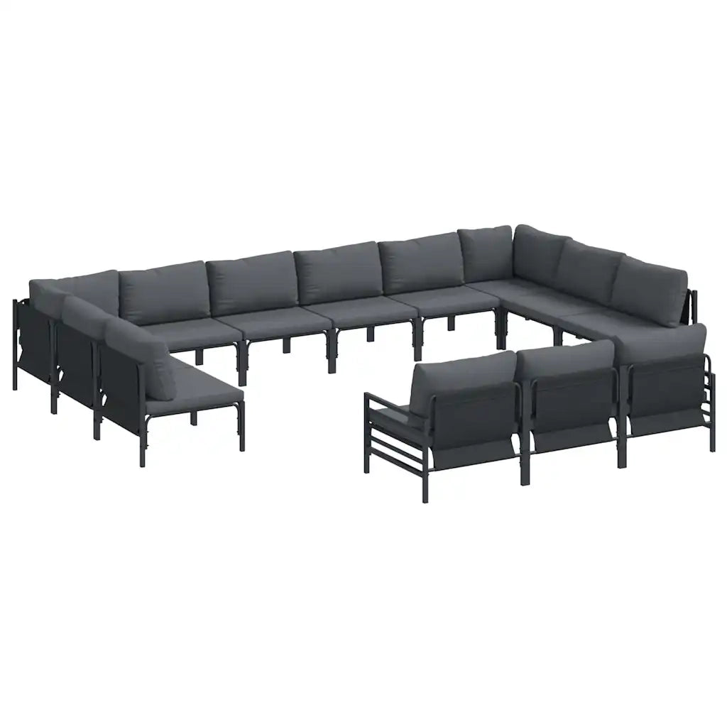 Set Divano da Giardino con cuscino 13 pcs Nero Acciaio 3379028