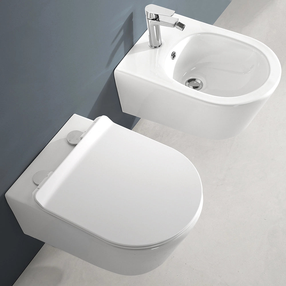 Wc sospeso bianco design tondo in ceramica con scarico Rimless Ukra