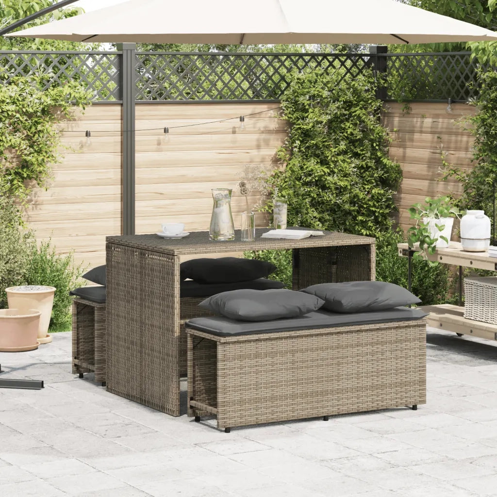 Set da Pranzo da Giardino 3 pz | Set Salotto da Giardino con Cuscini in Polyrattan Grigio