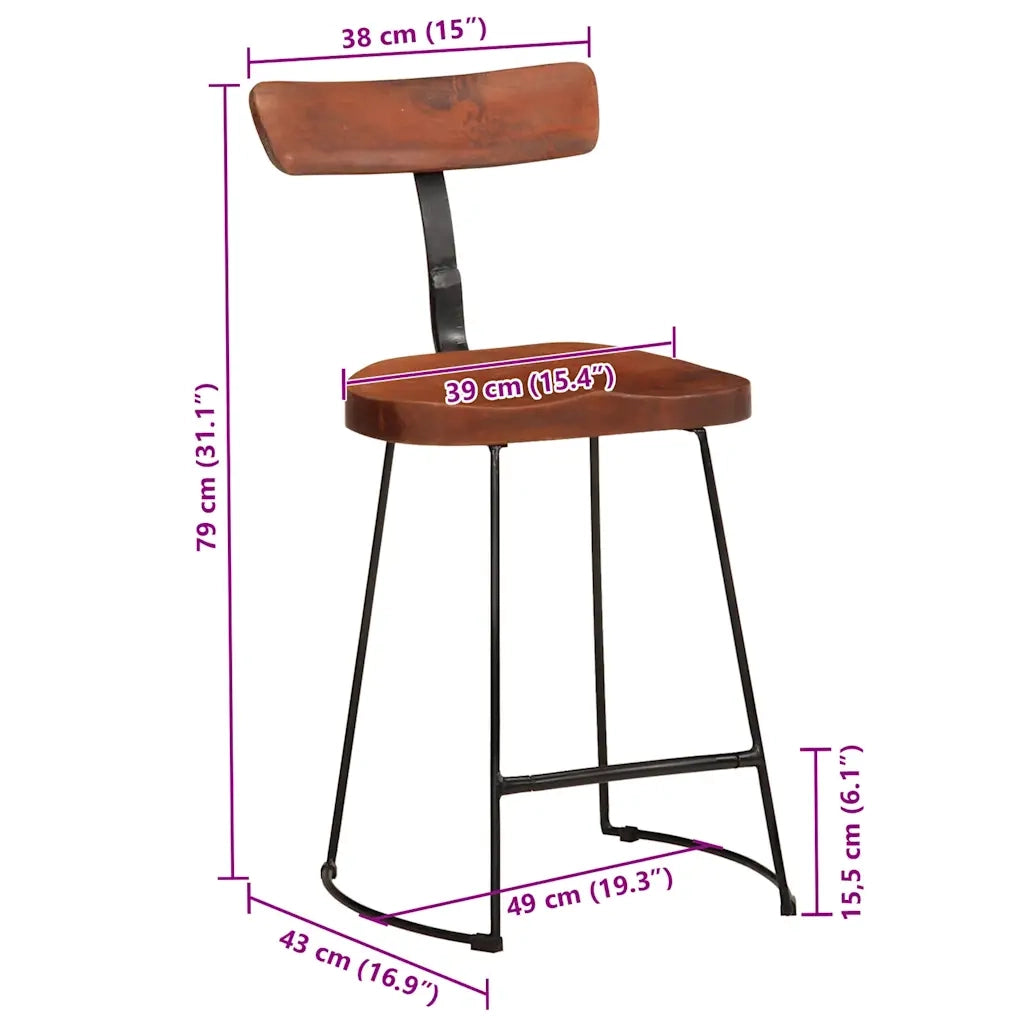 Sgabelli da Bar 2 pz 49x43x79 cm in Legno Massello di Mango 4013526
