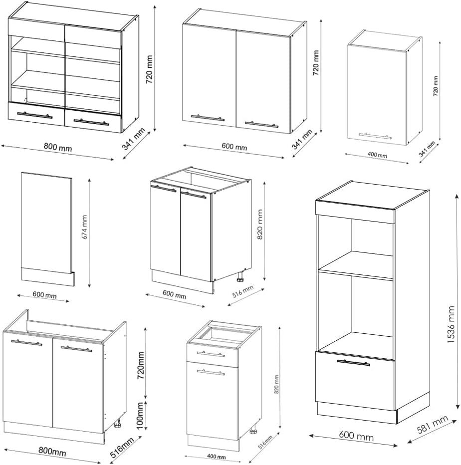Cucina componibile Fame-Line, Verde-oro Country House/Antracite, 300 cm con armadio alto, PL Rovere, espandibile con moduli aggiuntivi e disposizione variabile