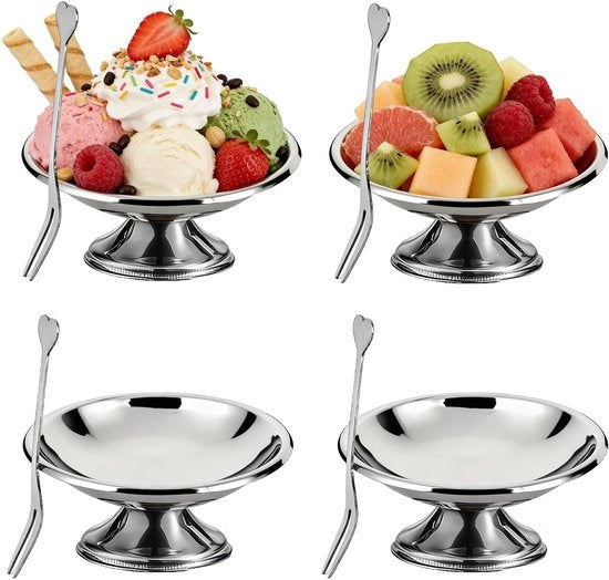 Set di 4 Dessertiere in Acciaio Inox - Piatti per Servire Dessert - Ideali per Insalate e Snack - Progettati per Durata - 10 cm - Dessertiere