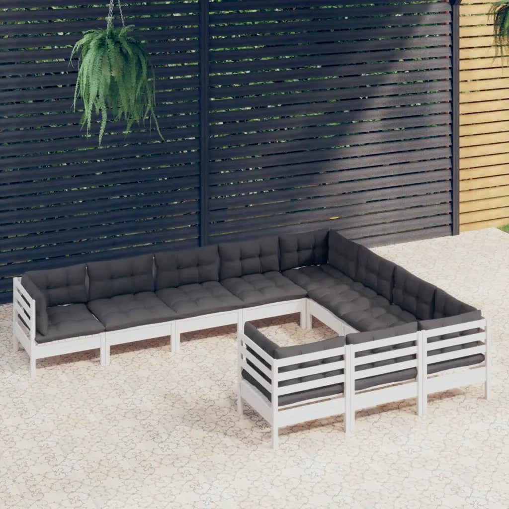 Set Divani da Giardino 10 pz con Cuscini Bianchi Legno di Pinocod mxl 97530