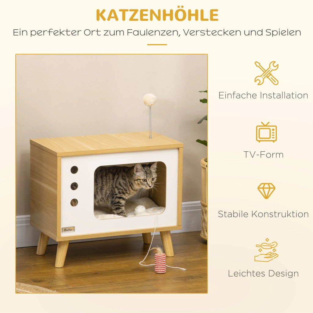 Casetta per Gatti TV Design ¨C zephmum ¨C Legno Rovere Bianco 50x28x43 cm