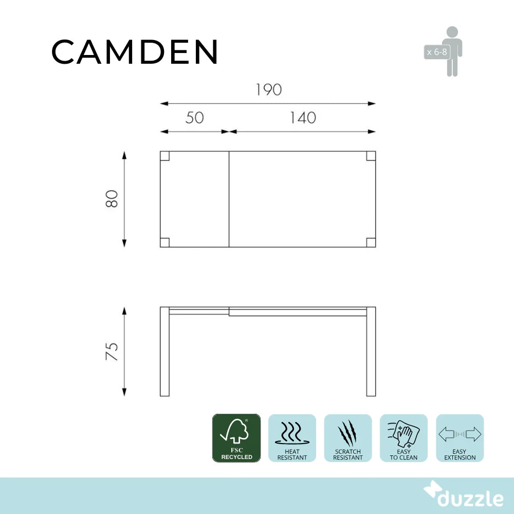Tavolo da pranzo allungabile in legno impiallacciato rovere naturale Camden 140-190x80 cm fino a 8 posti Made in Italy | Duzzle