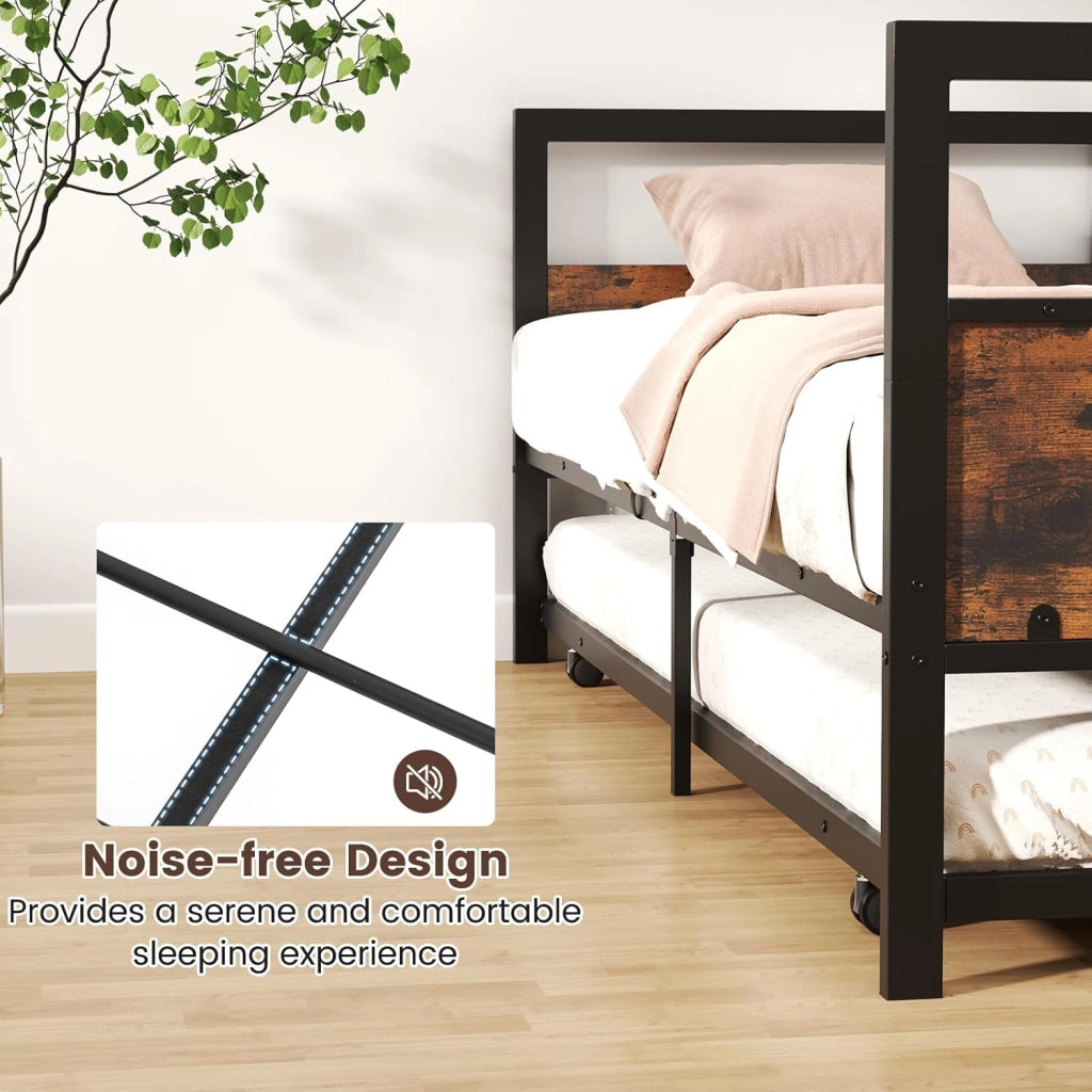 Letto giornaliero con cassetta letto estraibile, struttura letto 90 x 200 cm, con vano portaoggetti, letto per gli ospiti con rete a doghe, letto in metallo, letto estraibile industriale con